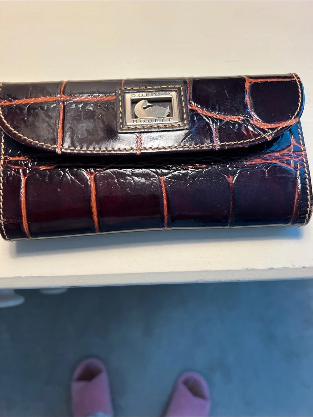 Dooney & Bourke Dark Brown Croc-Embossed Leather Messenger Bag